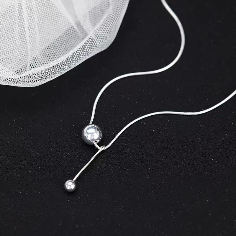 2025 Women's Wish-Granting Clavicle Necklace: Sterling Silver-Plated Snake Chain with Small Ball Accent
