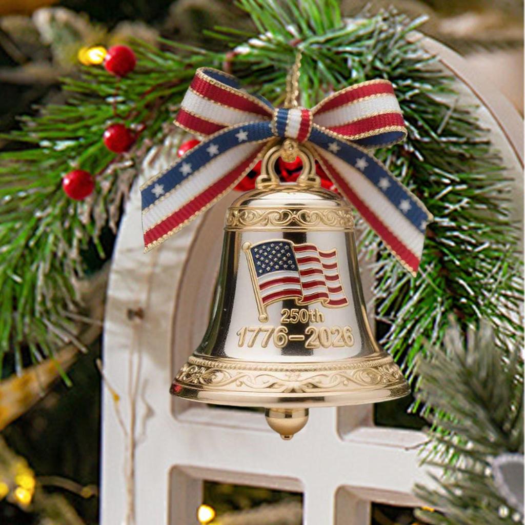 US 250th Bell Ornament US Founding Commemorative Ornament 1776-2026 250th America's Founding Keepsake Bell for Christmas Tree