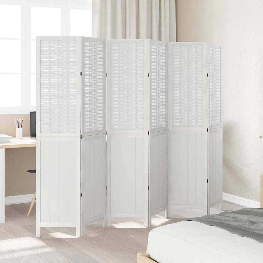 Vidaxl Room Divider, 6-Panel, White, Solid Paulownia Wood