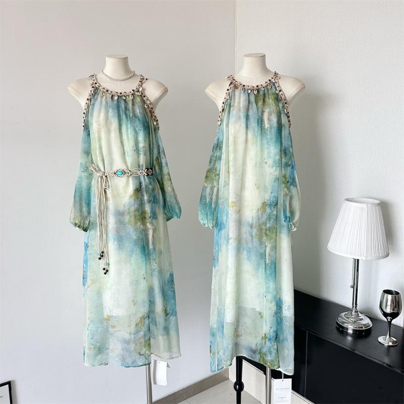 Delighted My Altay Hand-Sewn Light Apricot Bohemian Tea-Length Maxi Dress