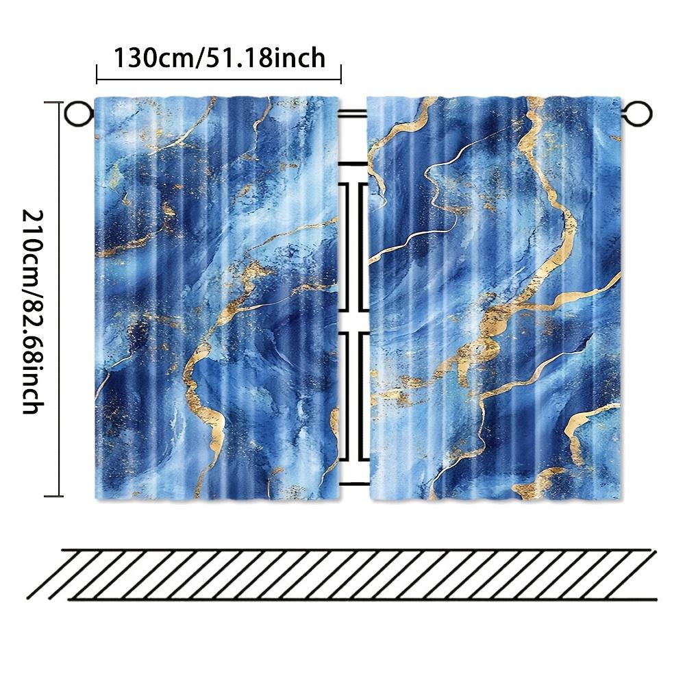 2 Panels Blue Gold Marble Printed Curtains Abstract Luxury Drapes Polyester Living Room Bedroom Window Treatment Home Decor