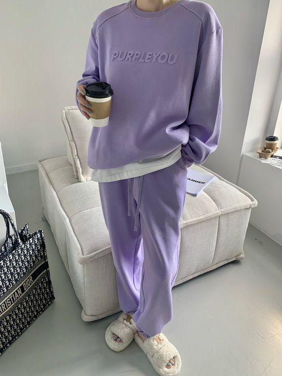 Purple Women’s Casual Running Sportswear Set - 2025 Spring/Autumn Fashion: Loose Sweatshirt & Long Pants Two-Piece.