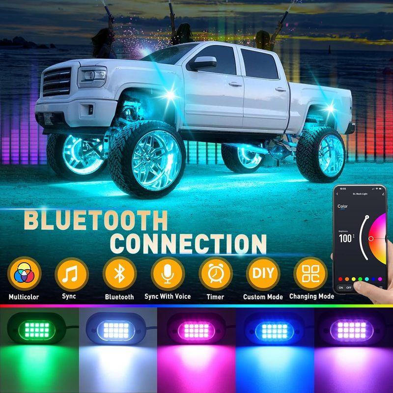 RGB LED Rock Lights 4/6/8/10/12/14 pods APP Control Music Neon Car Underglow Chassis Light for Offroad Truck SUV Rock Lights