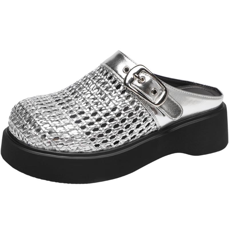 ZHR Women s Woven Closed-Toe Platform Mules 38