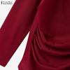 ZANZEA Women Casual Pile Collar Solid Color Long Sleeve Blouse