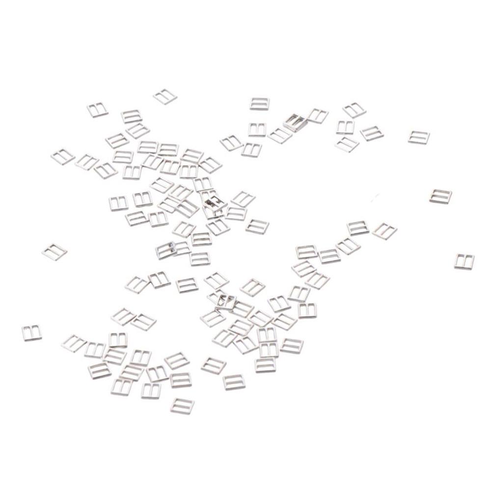 100pcs 4mm Miniature Doll Belt Buckles Sliver Rectangle Adjuster  for Sewing Accessories