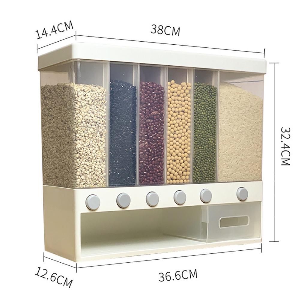 10KG 6 Moisture Proof Plastic Automatic Racks Sealed Food Storage Box Wall Mounted Divided Rice and Cereal Dispenser