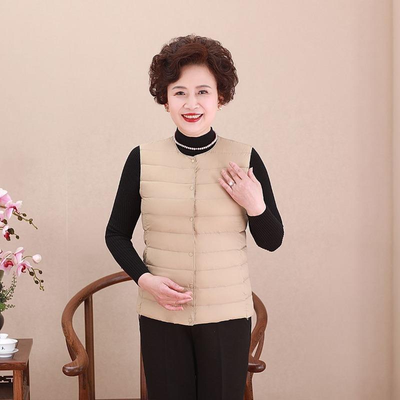 Middle-aged Vest Mother Light and Thin Crew Neck Down Jacket Liner Down Vest Women's Clothing Large Size Warm Vest Vest Vest