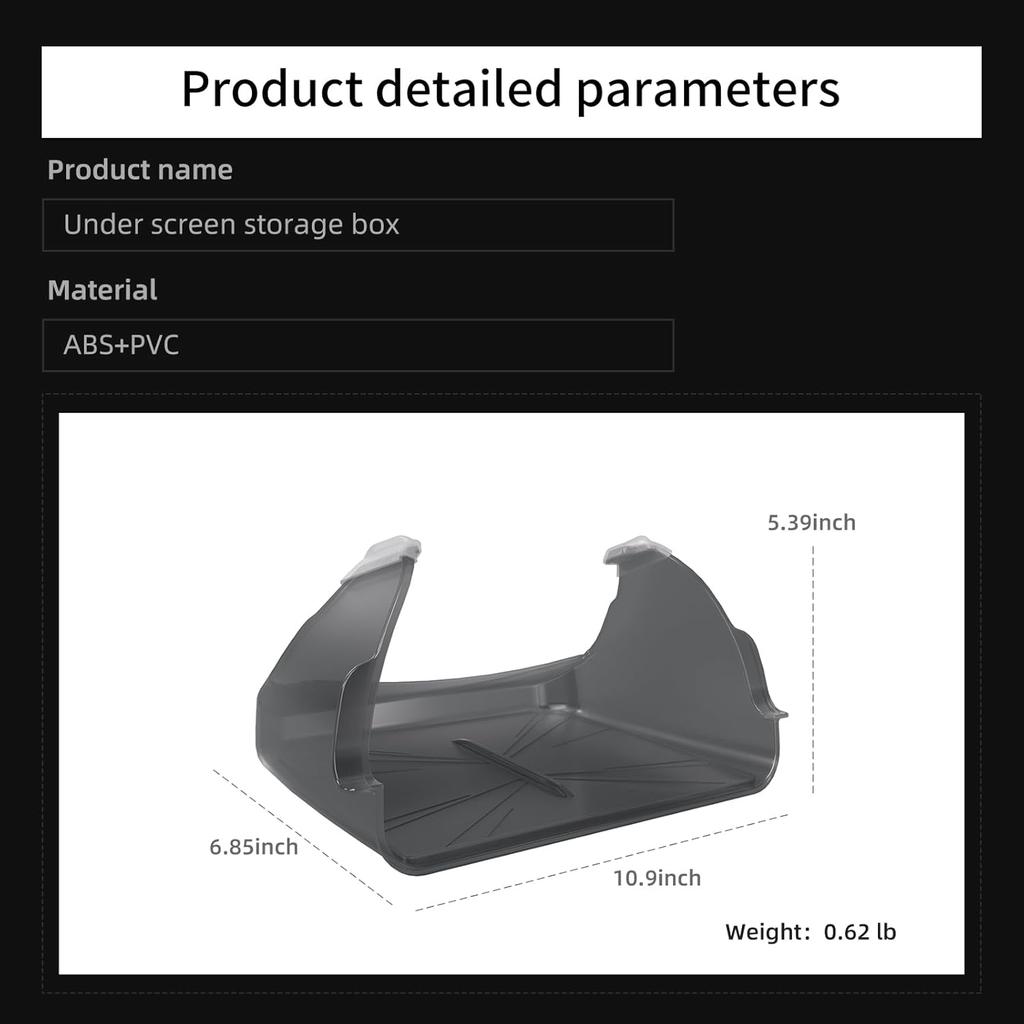 Vassoio portaoggetti nascosto sotto lo schermo LUCKEASY per Tesla Model Y Juniper 2025 2026/Model 3 Highland 2024 2025, organizer per console centrale a scomparsa in ABS