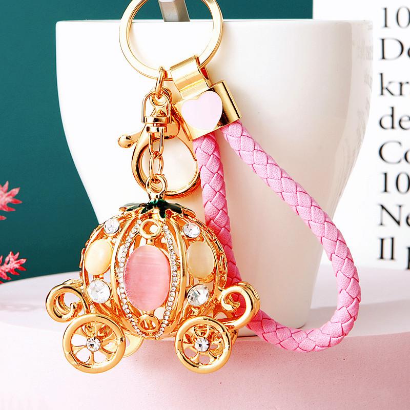 Europe And America Sale Rhinestone Pumpkin Carriage Diamond Studded Advanced Exquisite Bag Pendant Keychains Bag Charm