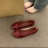 Bow Fairy Shallow Mouth Single Shoes Female Spring and Autumn New French Retro Gentle Niche Evening Breeze Flat-soled Beanie Shoes