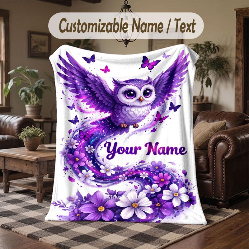 Birds Theme Throw Blanket Custom Name Text Personalized Blanket Soft Cozy Blanket for Home Sofa Bed
