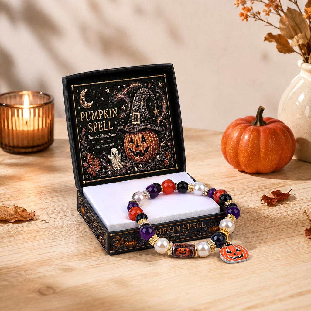 Halloween Beaded Bracelet for Women Cute Pumpkin Charm Jewelry for Party Gift
