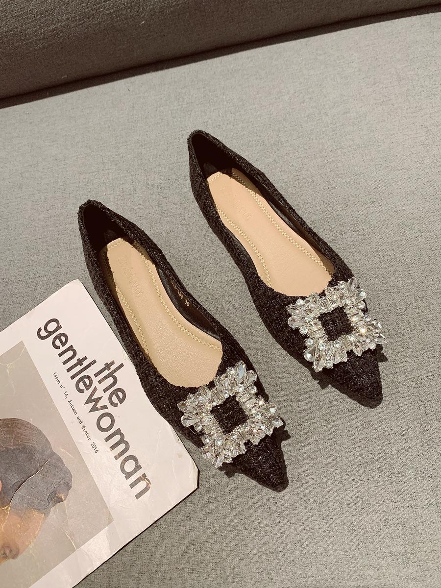 

Fashion Flat Shoes for Women 2025 Spring Autumn New Korean Version Pointed Rhinestone Fashion Soft Sole Plus Size 42 43 44 Women s Shoes 32 чёрный