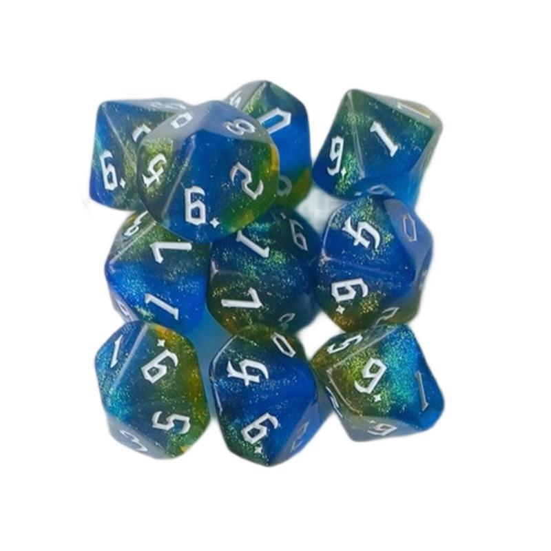 10Pcs Glitters Colorful 10 Sided Acrylic Dices Role Playing Table Game Dices Polyhedral Dices for Table Game Player