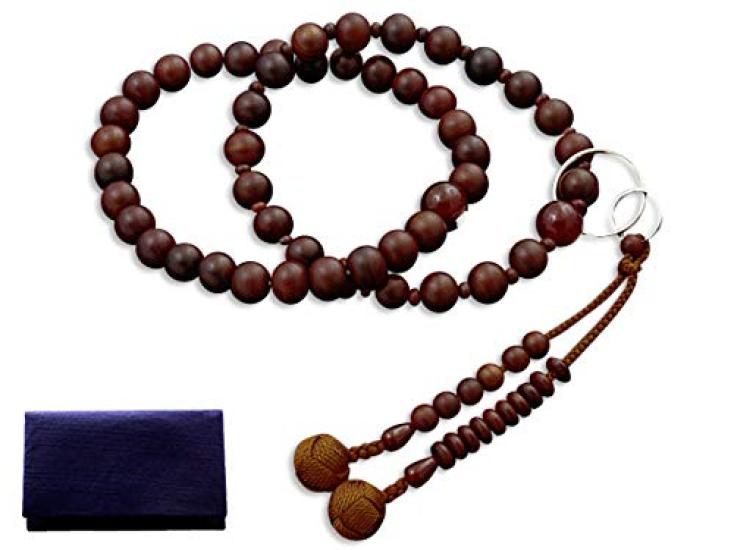 Kyoto Butsudan Hayashi Buddhist Prayer Beads, Jodo Sect, Unpolished Rosewood with Agate (4-Piece Set) (Men's), Formal, Authentic Style [Prayer Beads