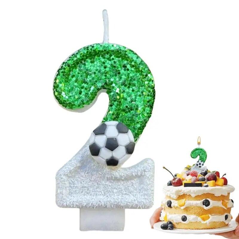 Fußball-Kindergeburtstagskerzen 0–9, Zahl grün, glitzert, Geburtstags-Fußball-Kerze für Jungen, Party, Kuchendekoration, Dekoration