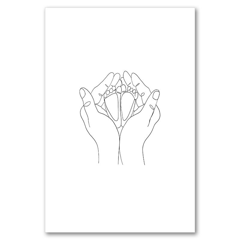 Linea astratta mamma bambino mano cuore minimalista arte murale tela pittura nordica poster e stampe quadri da parete decorazioni per la camera dei bambini