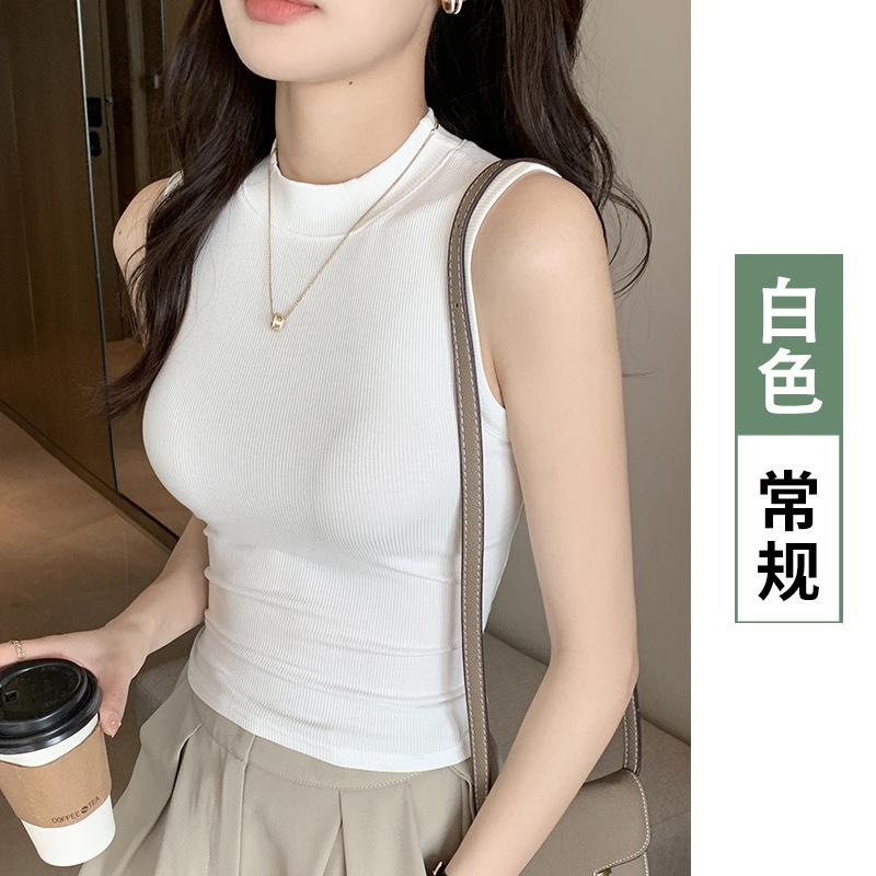 Crew neck threaded bottoming shirt women's sleeveless vest, sling, breast cover, outer wear, inner top burst