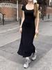 Schmales schwarzes rückenfreies kurzärmeliges gespaltenes Kleid - Damen High-End Sommer Mode