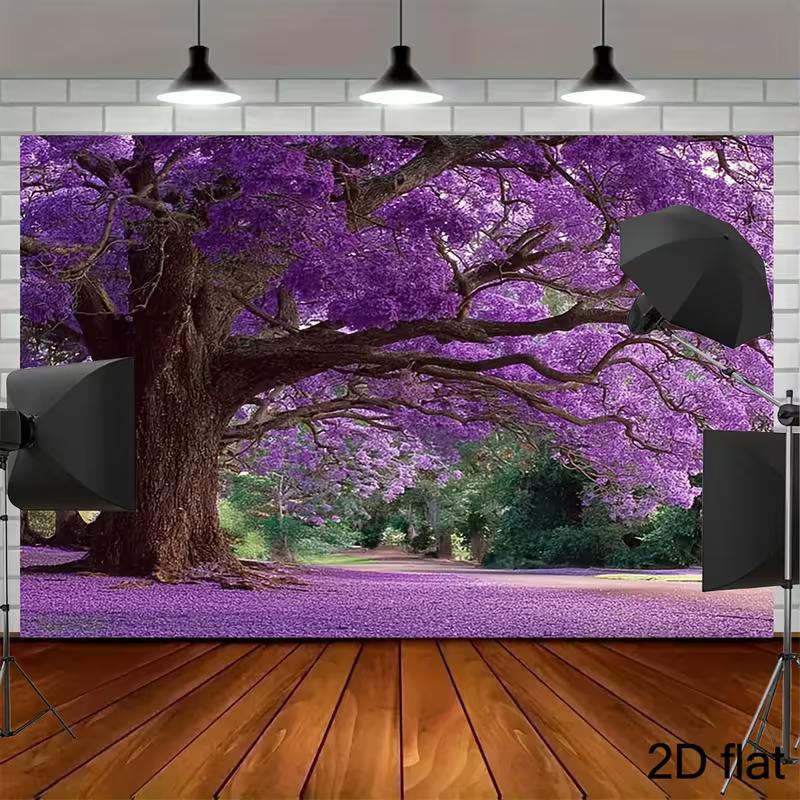 2D Jacaranda Tree Backdrop with Purple Flowers Background Cloth 47.2x31.5inch/120*80cm