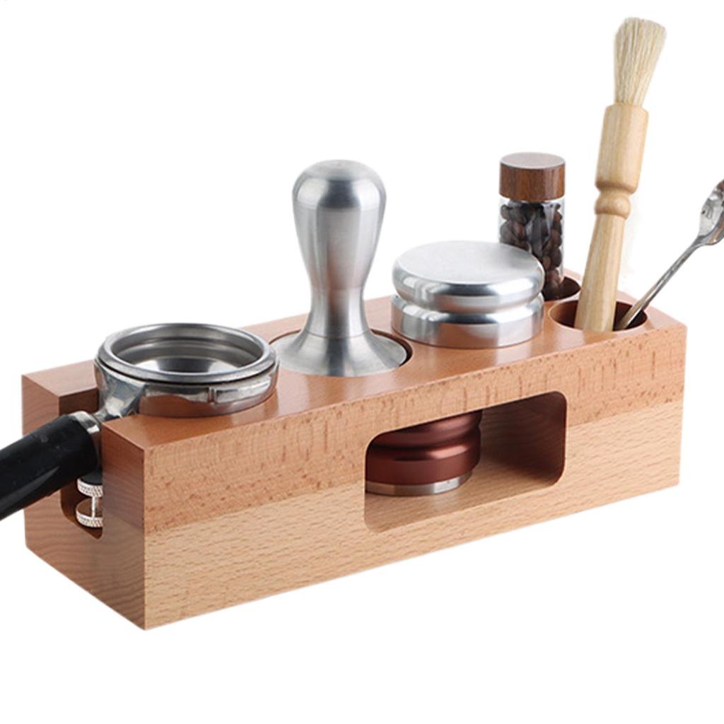 5-slot Coffee Powder Press Table Tamping Station 58mm Wood Natural Multifunctional Organizer Espresso Bar Accessories