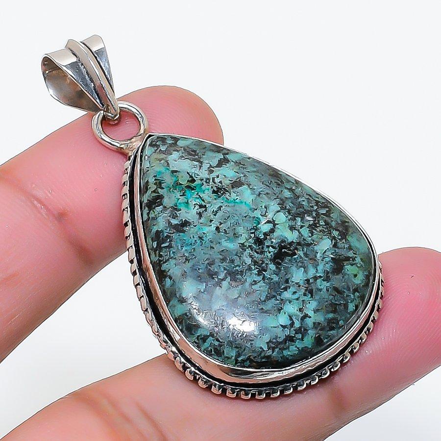 Natural Tibetan Turquoise Gemstone 925 Sterling Silver Pendant 1.89 AP-15648