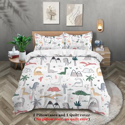 3-teiliges Bettbezug-Set mit Cartoon-Dinosaurier-Musterdruck, weich, bequem und atmungsaktiv, für Schlafzimmer, Gästezimmer, Hotel