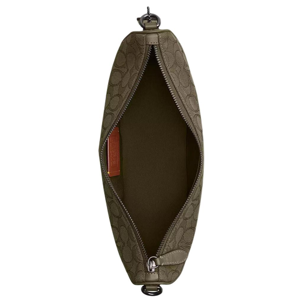Coach Hall 30 Signature Pattern Print Jacquard And Calfskin Crossbody Bag Large Men Crossbody Bag Olive-Brown CAH95-RM3