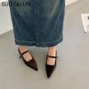 Fashion SUOJIALUN 2024 Autumn Women Flat Shoes Fashion Pointed Toe Ladies Elegant Mary Jane Shoes Soft Flat Heel Outdoor Drees Ballerina