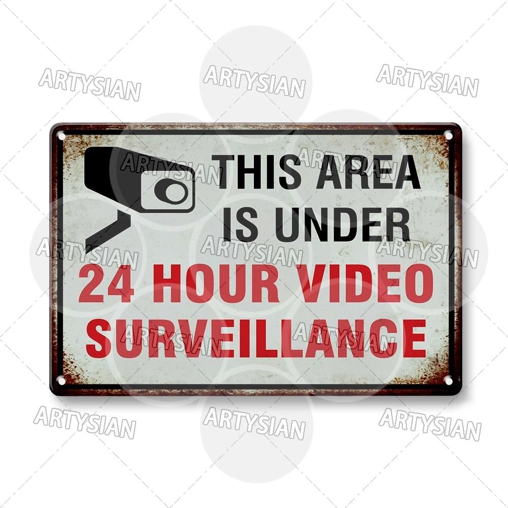 Surveillance Warning CCTV Camera Metal Sign Video Monitoring Alert Plaque Crime Prevention Facility Shop Security Poster