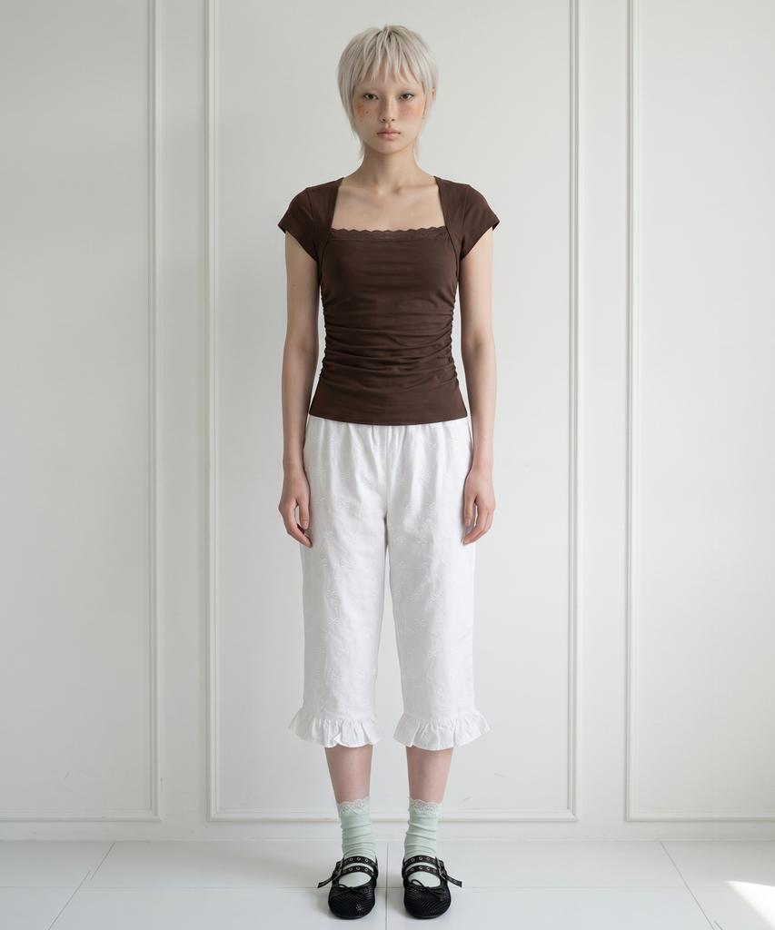 DILETTANTISME Cotton Frill Capri Pants (Iv)