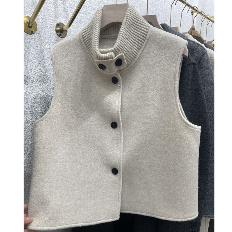 Women Stand Collar Sleeveless Wool Blend Vest Casual Inner Layer