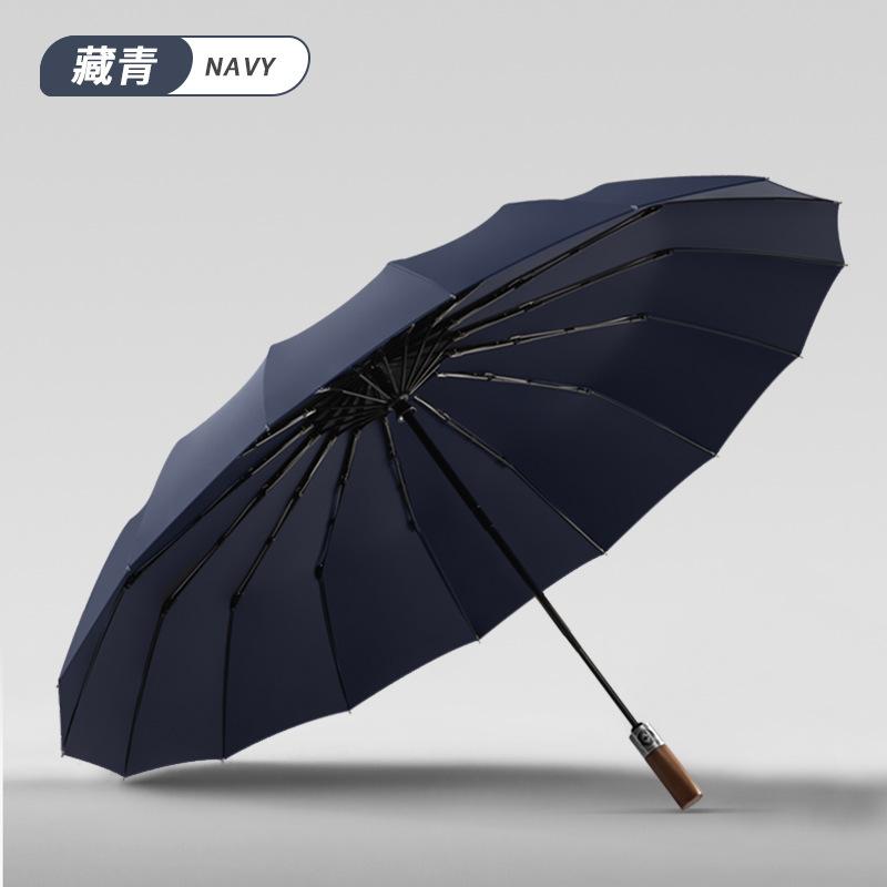 Ten-bone Three-fold Automatic Umbrella, Bumping Cloth Fabric, Oversized Solid Wood Handle, Retro Men's and Women's Three-fold Umbrella