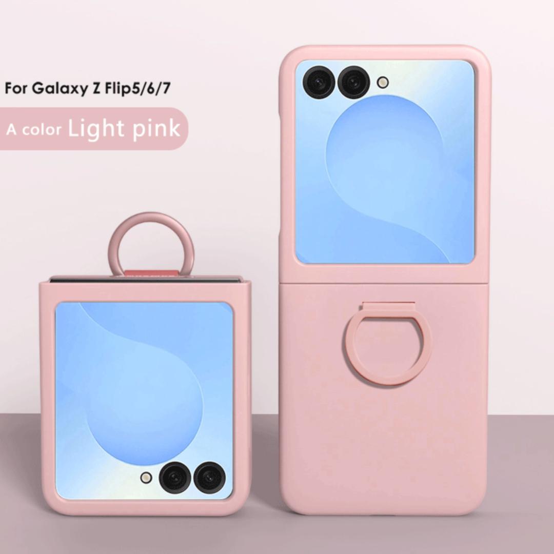 

Чехол для телефона с ощущением кожи для Samsung Galaxy Z Flip 7 6 5, силиконовое кольцо-держатель для пальца, противоударный, 2-компонентный, конфетный цвет, твердая поликарбонатная крышка Galaxy Z Flip7 FE