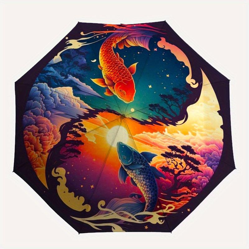 "Yin-Yang Fish Sunset Clouds Circular Art Print"Umbrella, Portable 3-Fold Compact Umbrella for Men & Women ES44