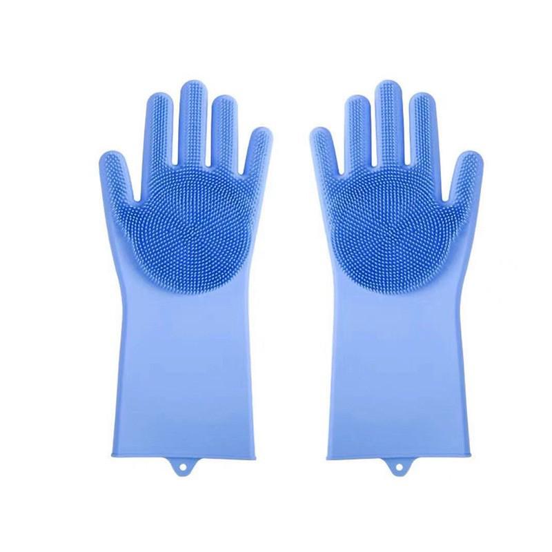 Silicone Dishwashing Gloves with Thickened Palm and Massage Brush for Durable Hand Protection.