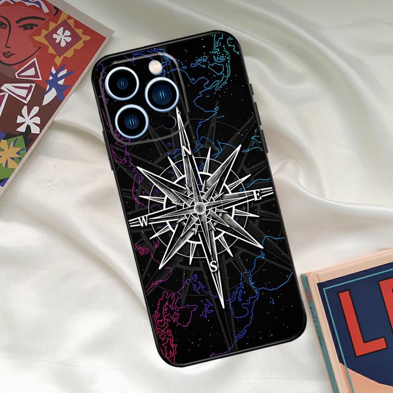World Map Compass Nautical Phone Case For iPhone 17 16 15 13 12 11 14 Pro Max 16 Plus 12 13 Mini 16e 17 Air Funda Cover