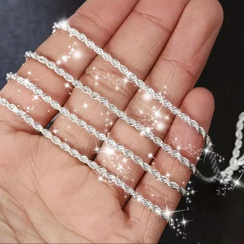 1pc 925 Sterling Silver Plated 16-24 Inches Punk Hemp Rope Chain Men Necklace For Women Fashion Charm Jewelry Gift Christmas Party Luxury