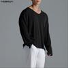 INCERUN Oversized Men Undershirts V Neck Long Sleeve Casual Loose T-shirts Tops