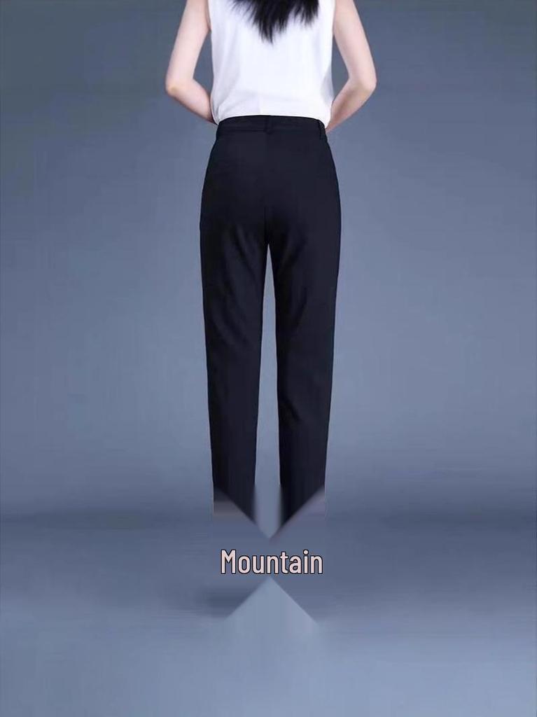 Petite Women's High-Waisted Split Hem Cropped Blazer Pants - Summer Thin Style, Casual Straight Leg