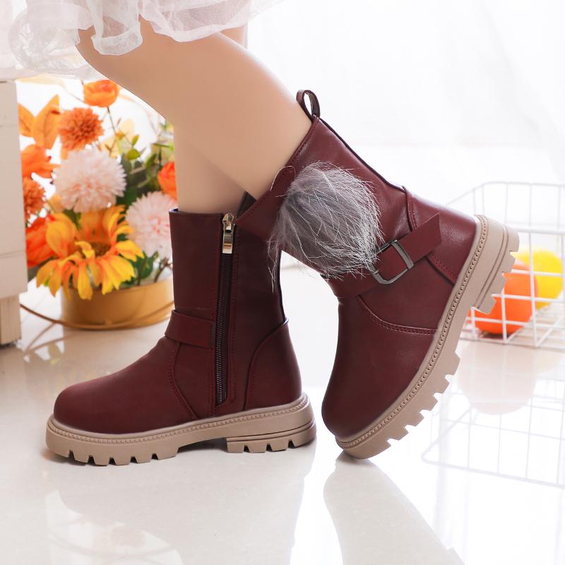 Mädchen Mode Stiefel mit flauschigem Haarball Niedlich Warm Herbst Winter Kinder Gummistiefel Süße Prinzessin Seitenreißverschluss Rutschfest Weich