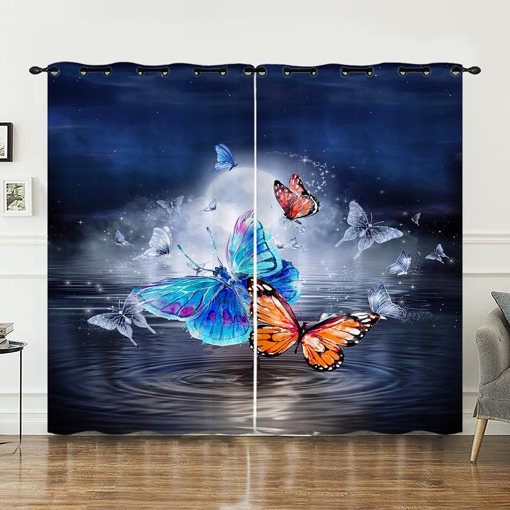 Curtain 3D Butterfly Series Sunshade European And American Digital Printing Curtain Blackout Free Punching