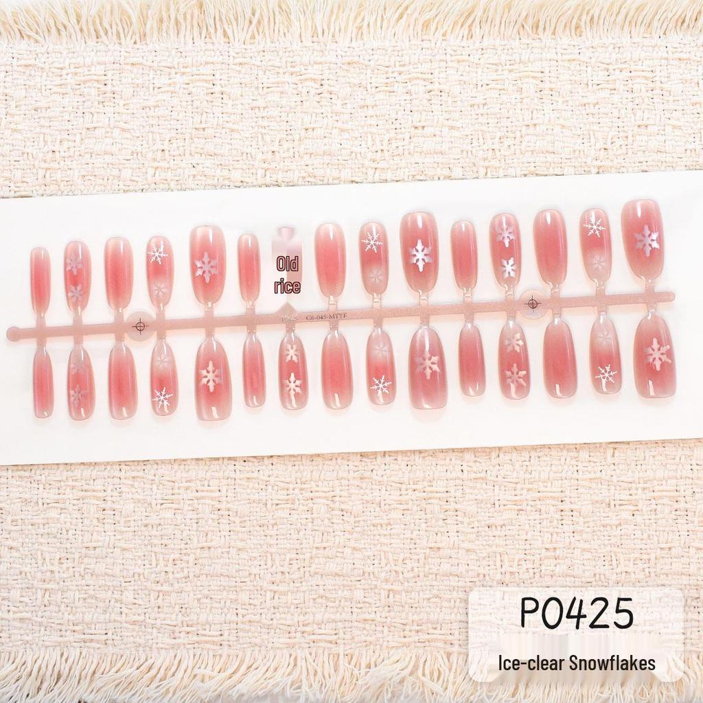 P0424-426 Winter Ice Translucent Snowflake Christmas Cat Eye Manicure Nails