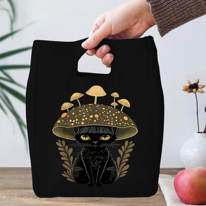 

Watercolour Mushrooms Pattern Canvas Lunch Bag Boys Girls Funny Cat Mushroom Design Portable Bento Bags Reusable Thermal Boxes