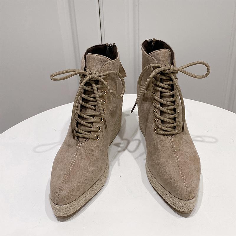 Fashion Weave High Heels Women Snow Ankle Boots Pointed Toe Shoes Winter New Suede Wedges Shoes Women 2024 Trend Dress Mujer Zapatos
