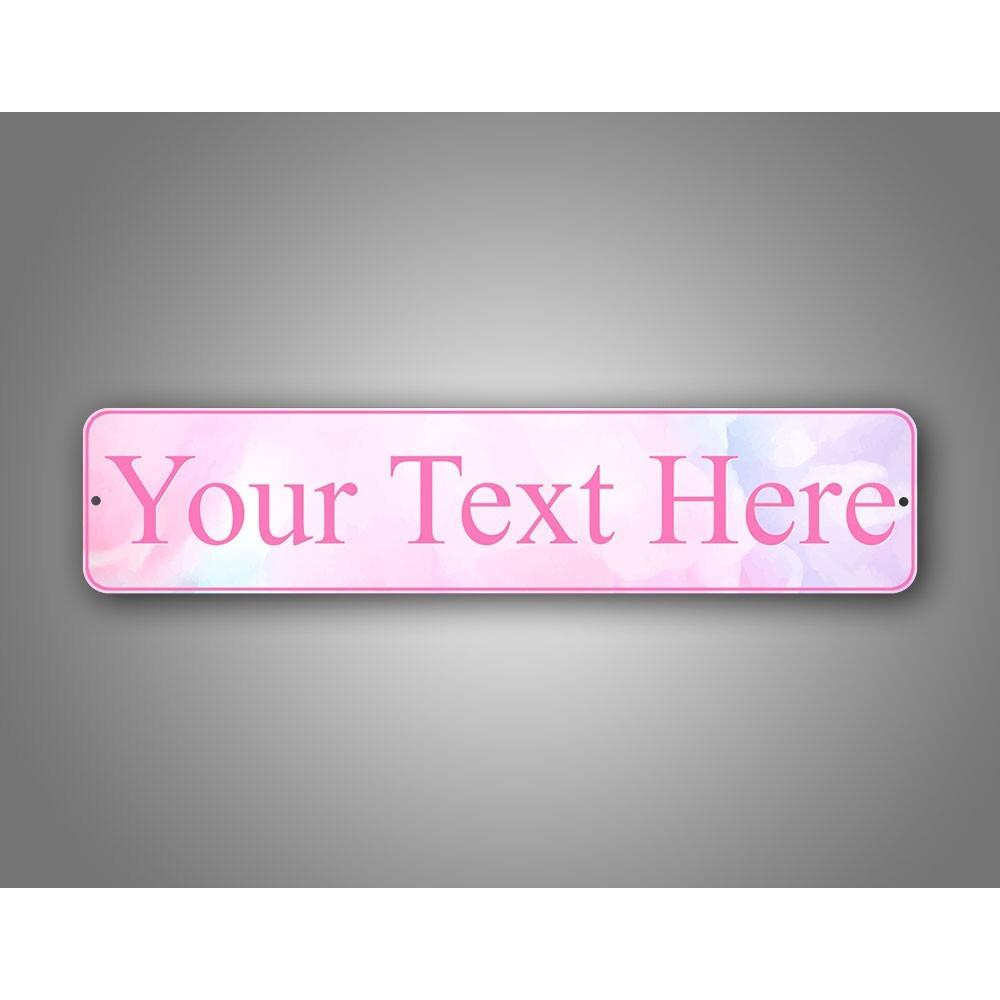 

4x16 Inch Customizable Pink Watercolor Street Sign Personalized Any Text Novelty Road Decor for Indoor Outdoor белый