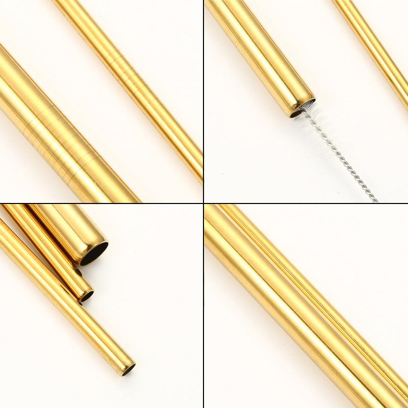 4Pcs Reusable Metal Straws Set With Cleaner Brush 304 Stainless Steel Drinking Straw Milk Drinkware Bar Accessories