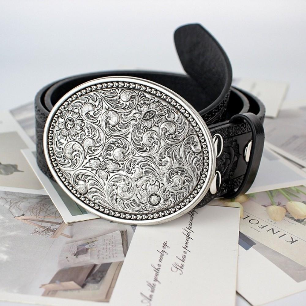 PU Leather Western Cowboy Belt Vintage Waist Belt Fashion Buckle Belt  Men Women