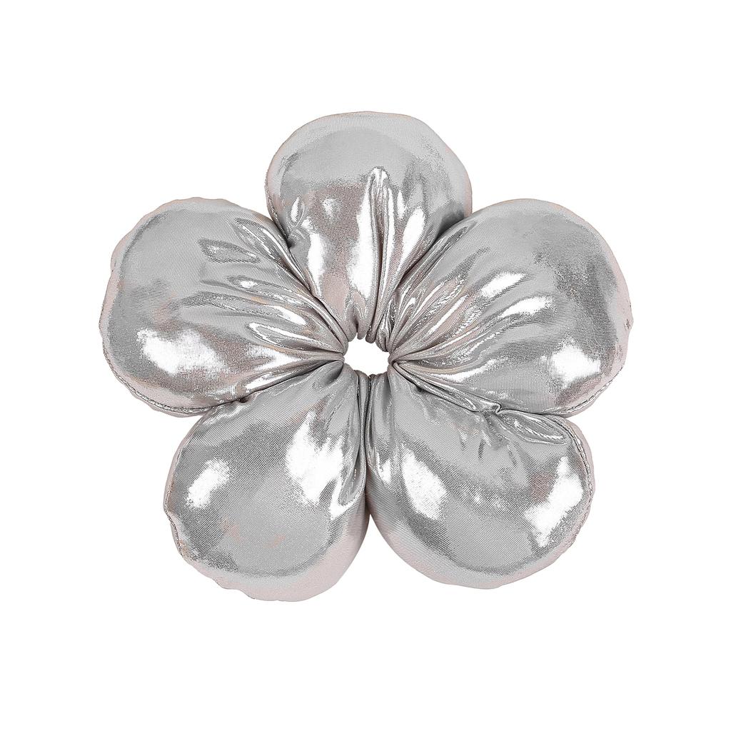 Koreanischer Übertriebener Übergroßer Silbriger Schwarzer Blume Scrunchie Kopfschmuck Frauen Mädchen Trendiges Design Elastisches Haarband Accessoires